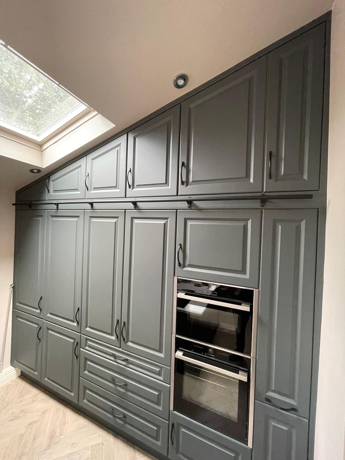 Made to measure Kitchen supplied and installed in Harrogate Featuring traditional styles finished in super matt Kombu green by Bailey Joinery9