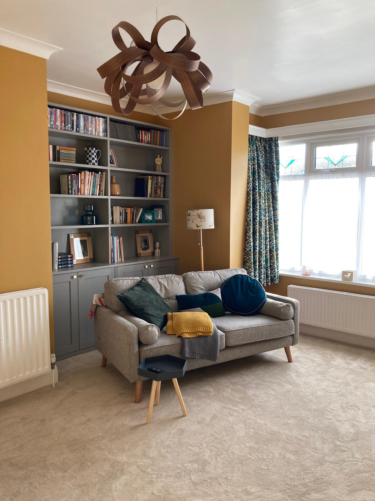 Bespoke alcove unit made into a beautiful book shelf: library in Harrogate by Joiner at Bailey Joinery